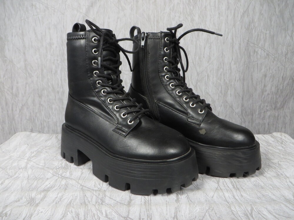 Steve Madden Maddox Womens 6.5 Black Platform Combat Boots Lace Up Zip Lug Sole